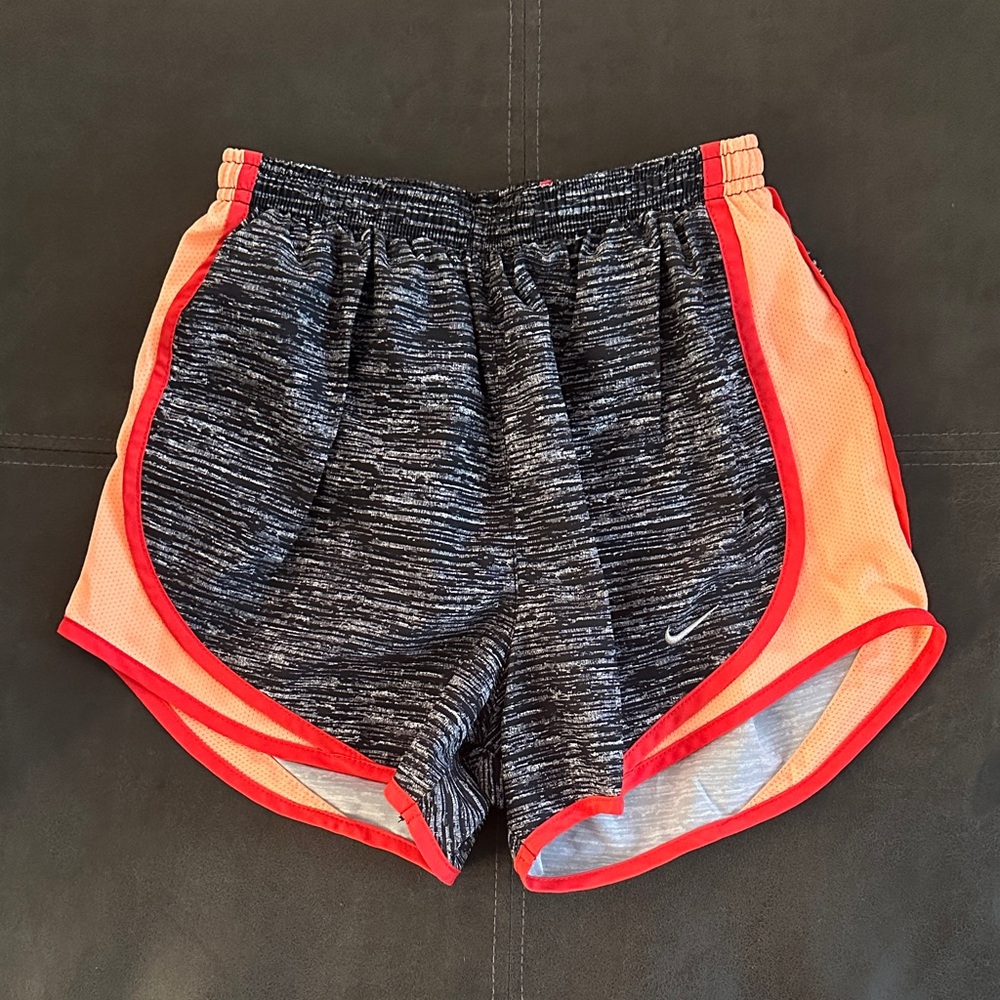 Nike Women's Black and Orange Dri-Fit Tempo Shorts